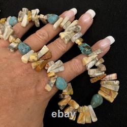 Estate Sterling Silver Studio Artisan Made Turquoise & Agate 18-20 Necklace