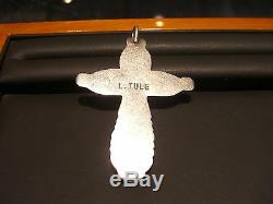 Estate Vintage Fine Sterling Silver Coral Cross Hand Made Designer L. Iule Wow