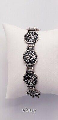 Estate Vintage Mexican Made Sterling Silver Flute Player Panel Bracelet 7.5