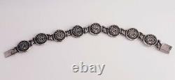 Estate Vintage Mexican Made Sterling Silver Flute Player Panel Bracelet 7.5