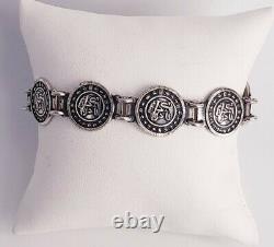 Estate Vintage Mexican Made Sterling Silver Flute Player Panel Bracelet 7.5