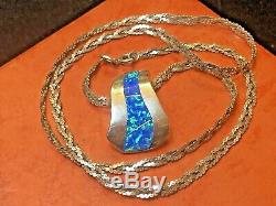 Estate Vintage Sterling Silver Opal Necklace Pendant Made In Italy Gemstone