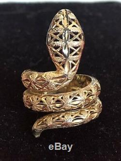 Estate Vintage Sterling Silver Rattle Snake Ring Vermeil Gold Made In Italy