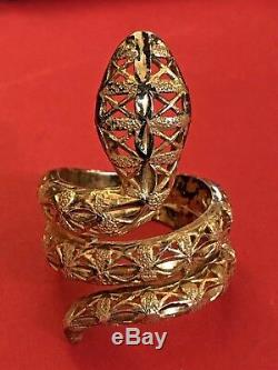 Estate Vintage Sterling Silver Rattle Snake Ring Vermeil Gold Made In Italy