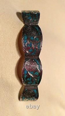 Exquisite Hand Made Sterling Silver Bracelet Inlayed Turquoise