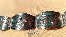 Exquisite Hand Made Sterling Silver Bracelet Inlayed Turquoise