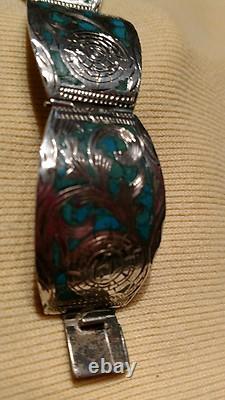 Exquisite Hand Made Sterling Silver Bracelet Inlayed Turquoise