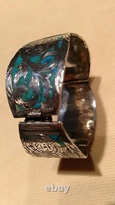 Exquisite Hand Made Sterling Silver Bracelet Inlayed Turquoise