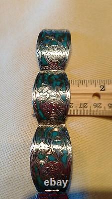 Exquisite Hand Made Sterling Silver Bracelet Inlayed Turquoise