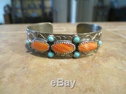 FANTASTIC Vintage Navajo Hand Made Sterling Spiny Oyster Turquoise FISH Bracelet