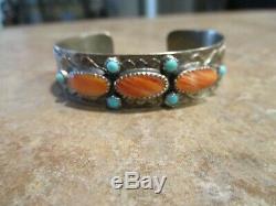 FANTASTIC Vintage Navajo Hand Made Sterling Spiny Oyster Turquoise FISH Bracelet