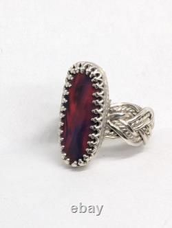 Fancy Woven Aurora Synthetic Opal Hand Made Sterling Silver Ring Sz7.25. A44d
