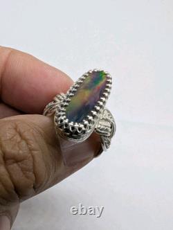 Fancy Woven Aurora Synthetic Opal Hand Made Sterling Silver Ring Sz7.25. A44d