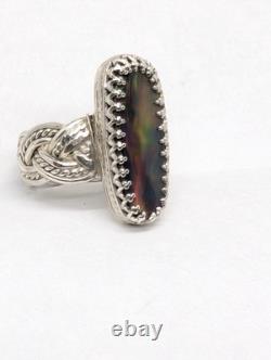 Fancy Woven Aurora Synthetic Opal Hand Made Sterling Silver Ring Sz7.25. A44d