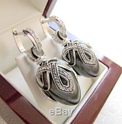 Fascinating Enameled Earrings Made Of Solid Sterling Silver 925 With Gray Pearl