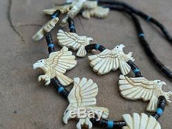 Fetish Necklace Bald Eagle Heishi Beads Hand Made Zuni Native American Jewelry