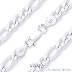 Figaro Link 6mm Men's Italian Chain Necklace in Solid Italy. 925 Sterling Silver