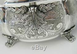 Fine Napoli 925 Sterling Silver Hand Made Leaf Chased Oval Jewelry Esrog Box