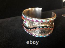 Fine Quality Unique Design, Hand made Sterling Silver Inlaid Cuff/Bracelet