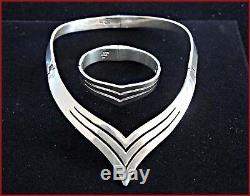 Fine Sterling 925 Mexico Taxco Silver Necklase & Brazelet Set Hand Made 1990s