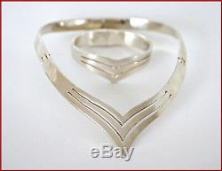 Fine Sterling 925 Mexico Taxco Silver Necklase & Brazelet Set Hand Made 1990s