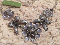 Flower & Butterfly Statement Necklace Sterling Silver Made In Mexico 16 NWT