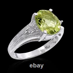 GENUINE 2.48 Cts PERIDOT & DIAMOND RING SOLID. 925 Sterling Silver Made in USA