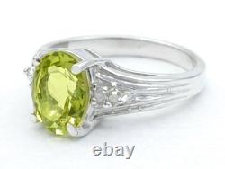GENUINE 2.48 Cts PERIDOT & DIAMOND RING SOLID. 925 Sterling Silver Made in USA