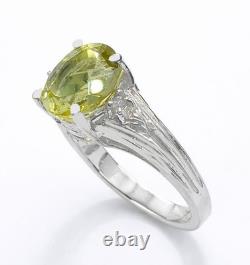 GENUINE 2.48 Cts PERIDOT & DIAMOND RING SOLID. 925 Sterling Silver Made in USA