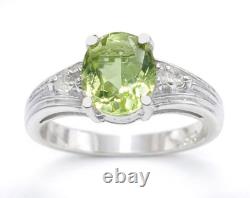 GENUINE 2.48 Cts PERIDOT & DIAMOND RING SOLID. 925 Sterling Silver Made in USA