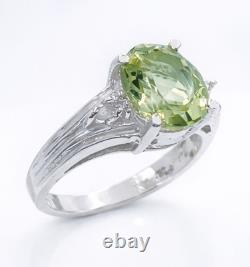 GENUINE 2.48 Cts PERIDOT & DIAMOND RING SOLID. 925 Sterling Silver Made in USA