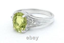 GENUINE 2.48 Cts PERIDOT & DIAMOND RING SOLID. 925 Sterling Silver Made in USA