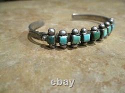 GENUINE Old Pawn Navajo Hand Made Sterling Silver SQUARE TURQUOISE Row Bracelet