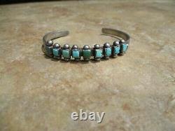 GENUINE Old Pawn Navajo Hand Made Sterling Silver SQUARE TURQUOISE Row Bracelet