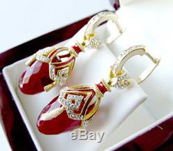GORGEOUS MADE OF STERLING SILVER 925 EARRINGS with GARNET and ENAMEL