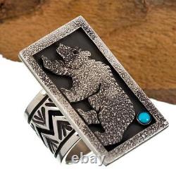GRIZZLY BEAR RING Turquoise Sterling Silver Heavy MENS Native American Made 10