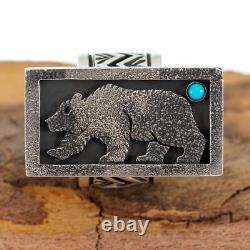 GRIZZLY BEAR RING Turquoise Sterling Silver Heavy MENS Native American Made 10