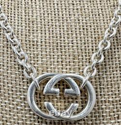 GUCCI G Logo Pendant Necklace 17 Sterling Silver 925 made in Italy