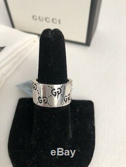 GUCCI GHOST STERLING SILVER. 925 WIDE BAND RING MADE IN ITALY US Sz 7.5, IT 16