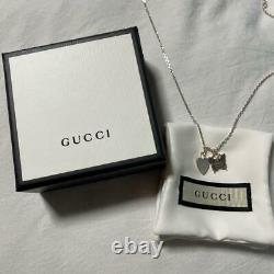 GUCCI Heart & Butterfly Chain Necklace Pendant SV925 Sterling Silver Italy Made