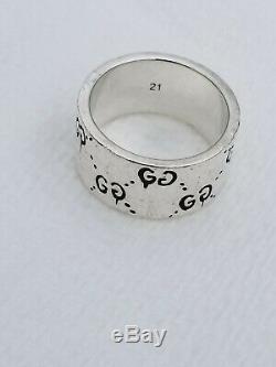 GUCCI STERLING SILVER GHOST WIDE BAND RING MADE IN ITALY. SIZE 9.5 11.8mm WIDE
