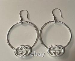 GUCCI Sterling Silver BRITT Interlocking GG Logos Earrings Made In Italy NWT
