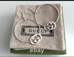 GUCCI Sterling Silver BRITT Interlocking GG Logos Earrings Made In Italy NWT