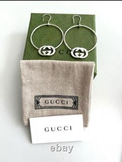 GUCCI Sterling Silver BRITT Interlocking GG Logos Earrings Made In Italy NWT