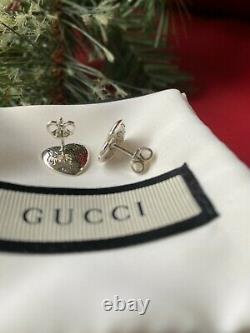 GUCCI Sterling Silver Blind For Love Heart Stud Earrings Made In Italy