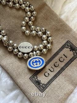 GUCCI Sterling Silver & Enamel Interlocking G Boule Necklace BNIB Made in ITALY