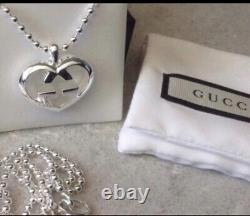GUCCI Sterling Silver Love Britt G Heart Necklace Brand New Made In Italy