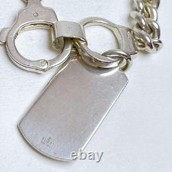 GUCCI Vintage Handcuff Dog Tag Bracelet 925 Sterling Silver Made in Italy