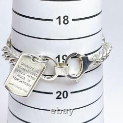 GUCCI Vintage Handcuff Dog Tag Bracelet 925 Sterling Silver Made in Italy