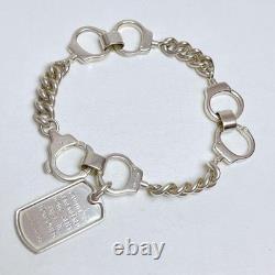 GUCCI Vintage Handcuff Dog Tag Bracelet 925 Sterling Silver Made in Italy